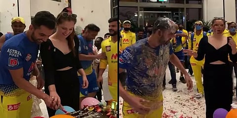 சிஎஸ்கே அணியினர் புடைசூழ காதலியுடன் கேக் வெட்டி கொண்டாடிய தீபக் சாஹர் - வைரல் வீடியோ