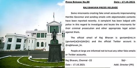 “ஆளுநர் மாளிகை பெயரில் இயங்கும் போலி கணக்குகளை நம்பி ஏமாற வேண்டாம்”- ஆளுநர் மாளிகை அறிக்கை