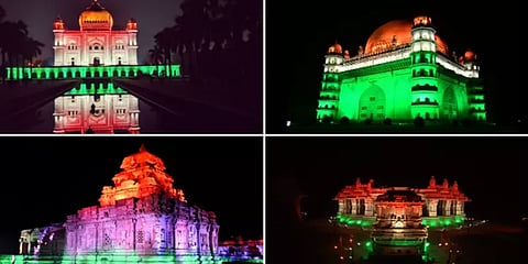 100 கோடி தடுப்பூசி செலுத்தி இந்தியா சாதனை: ஒளி வெள்ளத்தில் தொல்லியல் நினைவுச் சின்னங்கள்!