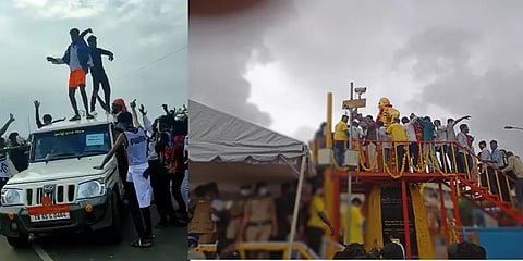 தேவர் குருபூஜை: போலீஸ் வாகனங்கள் மேலே ஏறி ஆட்டம் போட்ட இளைஞர்கள் - கைது செய்ய கோரிக்கை