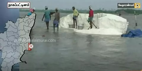 நாகை: வேதாரண்யத்தில் கனமழை காரணமாக உப்பு உற்பத்தி கடும் பாதிப்பு