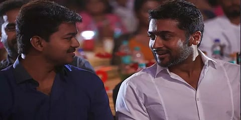 ஒரே இடத்தில் படப்பிடிப்பு: நீண்ட நாட்களுக்குப்பிறகு சந்தித்து கொண்ட ’விஜய்-சூர்யா’