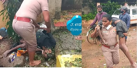 கல்லறையில் மயங்கி கிடந்த நபரை தூக்கி சென்று மருத்துவமனையில் அனுமதித்த காவல் ஆய்வாளர்