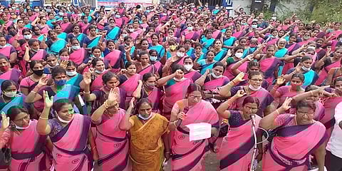 திருவாரூர்: கோரிக்கைகளை வலியுறுத்தி அங்கன்வாடி பணியாளர்கள் ஆர்ப்பாட்டம்