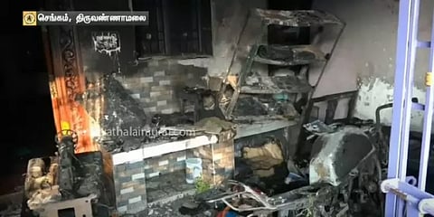 திருவண்ணாமலை திமுக பிரமுகர் வீட்டில் பெட்ரோல் குண்டு வீச்சு