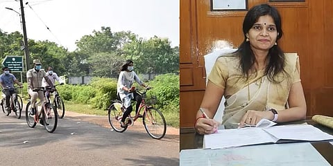 காற்று மாசுவை குறைக்க சைக்கிளில் ஆட்சியரகம் சென்ற திருவாரூர் மாவட்ட ஆட்சியர்