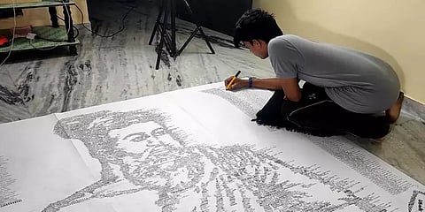 மதுரை: 1330 குறள்களால் திருவள்ளுவர் படத்தை எழுத்து ஒவியமாக வரைந்து அசத்திய இளைஞர்