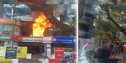 சென்னை பாண்டி பஜார் வணிக வளாகத்தில் தீ விபத்து- மொட்டை மாடியில் 20 பேர் சிக்கித் தவிப்பு