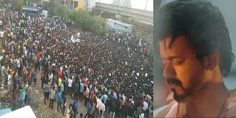 ‘பீஸ்ட்’ ட்ரெய்லர் ரிலீஸ் - ரோகிணி தியேட்டரில் குவிந்து அதகளம் பண்ணிய விஜய் ரசிகர்கள்