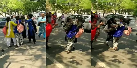 'என் லவ்வர் கூட பேசக் கூடாது' - நடுரோட்டில் கல்லூரி மாணவிகள் குடுமிப்பிடி சண்டை