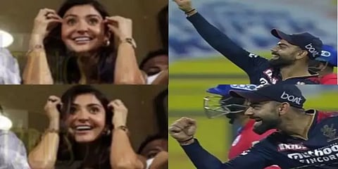 ஒற்றை கையில் கேட்ச் - அனுஷ்காவிடம் வெற்றிக்குறி காண்பித்த விராட் கோலி