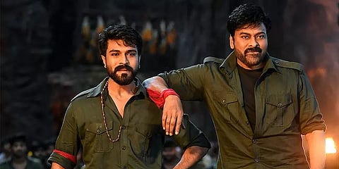 மிரட்டல் `மெகாஸ்டார் - மெகா பவர்ஸ்டார்’ காம்போ! வெளியானது சிரஞ்சீவி - ராம்சரணின் ஆச்சார்யா