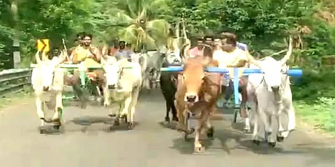 இரட்டை மாட்டுவண்டி பந்தயம்: சீறிப்பாய்ந்து பரிசுகளை பெற்றுத் தந்த காளைகள்