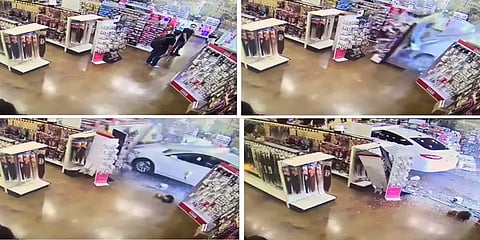 பிரேக்கிற்கு பதிலாக ஆக்ஸிலேட்டரை மிதித்த டிரைவர்! கடைக்குள் பாய்ந்த கார்! 2 பேர் படுகாயம்!