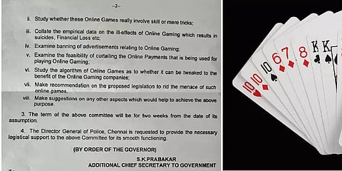 ஆன்லைன் சூதாட்டம் குறித்து ஆராய அமைக்கப்பட்ட குழுவுக்கான பணிகள் குறித்து அரசாணை