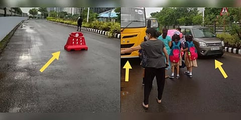 சாலையில் தடுப்புகளை வைத்து சொகுசு வாக்கிங்: காவல்துறை அதிகாரிக்கு நோட்டீஸ்!