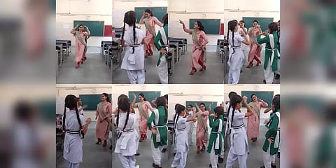 மாணவிகளுடன் உற்சாக நடனமாடிய அரசுப்பள்ளி ஆசிரியர்! வீடியோ வைரல்!
