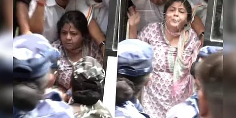 அமலாக்கத்துறைக்கு எதிரான போராட்டம் - போலீசார் மீது எச்சில் துப்பிய மகிளா காங்கிரஸ் தலைவர்