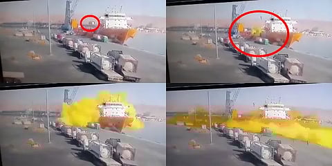 கப்பல் மீது 25 டன் குளோரின் சிலிண்டர் விழுந்து விபத்து: 12 பேர் பலி! பகீர் சிசிடிவி காட்சி