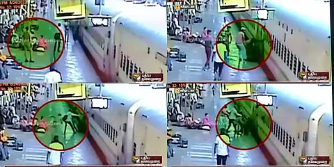 ஓடும் ரயிலில் ஏற முயற்சி! தவறி விழுந்த கர்ப்பிணி- உயிரை காப்பாற்றிய ரயில்வே காவலர்!