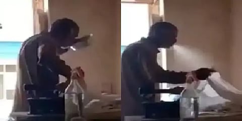 சட்டையின் மீது தண்ணீரை கொப்பளித்து... இஸ்திரிகாரரின் அலம்பல் வீடியோ வைரல்