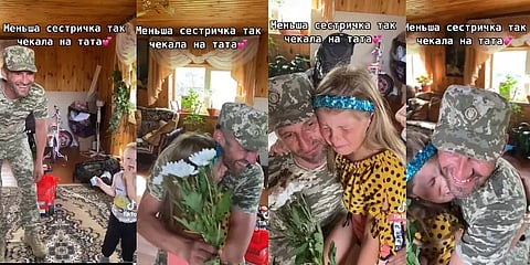 "அப்பா வீட்டிற்கு வந்துவிட்டார்": வீடு திரும்பிய உக்ரைன் ராணுவ வீரர் மகளின் கண்ணீர் வீடியோ