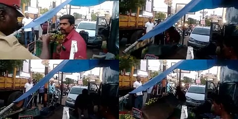 ஆக்கிரமிப்பை அகற்ற எதிர்ப்பு: தனது கடையை தானே அடித்து நொறுக்கிய பழ வியாபாரி- வீடியோ வைரல்