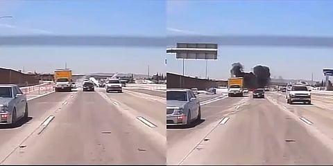 எஞ்சின் கோளாறு: சாலையில் தரையிறங்கிய விமானம் லாரி மீது மோதி தீவிபத்து! அடுத்து என்ன?