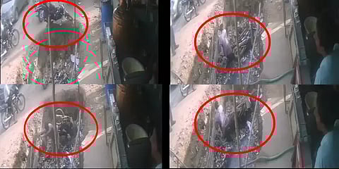 மேம்பால விரிவாக்க பணிக்காக தோண்டபட்ட பள்ளத்தில் விழுந்த நபர்! பதறவைக்கும் சிசிடிவி காட்சி!