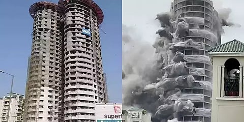 விண்ணைதொட்டு நின்ற நொய்டா இரட்டை கோபுரங்கள் 9 விநாடிகளில் தூள் தூளானது! வீடியோ