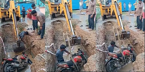 திருவள்ளூர்: பாதாள சாக்கடைக்காக தோண்டப்பட்ட பள்ளத்தில் பைக்குடன் பாய்ந்த இளைஞர்!