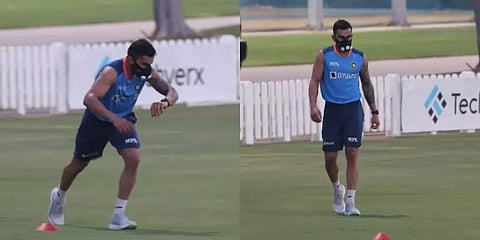 வித்தியாசமான முகக்கவசம் அணிந்து பயிற்சி செய்த விராட் கோலி: காரணம் என்ன?