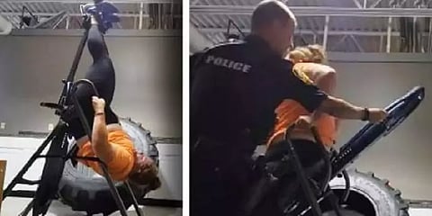 ஜிம்மில் தலைகீழாக மாட்டிக்கொண்ட பெண்.. கண நேரத்தில் கைகொடுத்த ஸ்மார்ட்வாட்ச்!