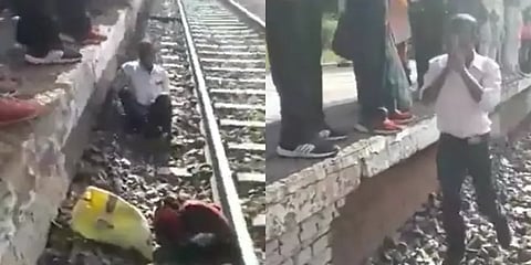 நடைமேடைக்கும் தண்டவாளத்திற்கும் இடையே ரயில் வரும்போது சிக்கிய பயணி! திக் திக் நிமிடங்கள்!