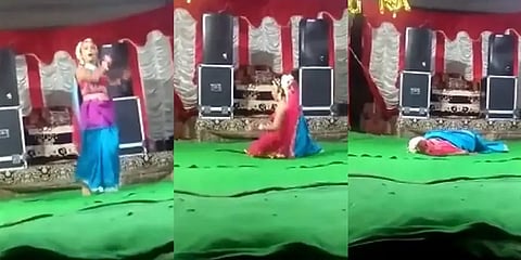 மேடையில் நடனம் ஆடிக்கொண்டிருந்த இளைஞர் சுருண்டுவிழுந்து மரணம்.. அதிர்ச்சி வீடியோ