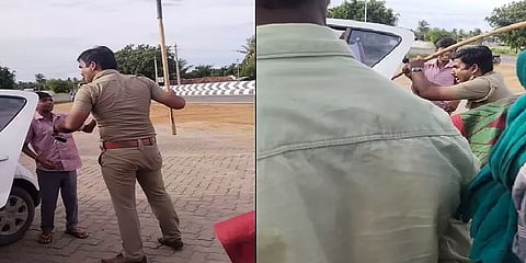 வாக்குவாதத்தில் ஒருவரை கெட்டவார்த்தையால் திட்டி லத்தியால் தாக்கும் சார்பு ஆய்வாளர்.!