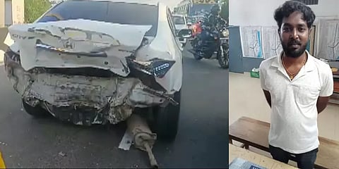 வாகனத் தணிக்கையில் ஈடுபட்டிருந்த போலீசார் மீது வேகமாக வந்து மோதிய கார் - 2 பேர் காயம்