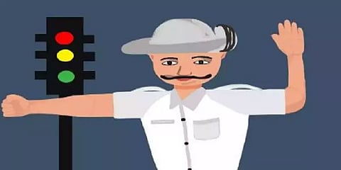 ரெட் சிக்னலில் நிற்காமல் காரில்சென்ற நபர்-தடுத்து நிறுத்திய காவலரை காலணியால் தாக்கிய அவலம்