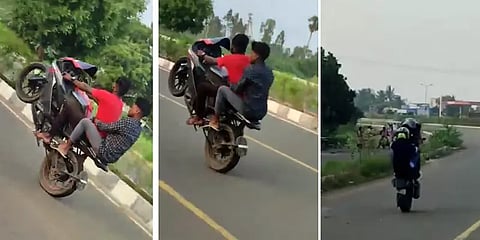 செங்கல்பட்டு நெடுஞ்சாலையில் நடுரோட்டில் பைக் சாகசம்... கண்டுகொள்ளுமா காவல்துறை?