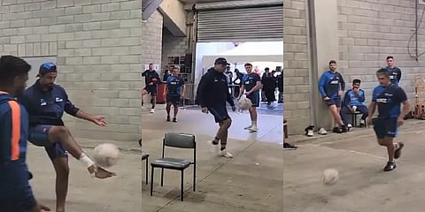 கிரிக்கெட் இல்லனா என்ன? வாங்க 'ஃபுட்பால்' விளையாடலாம்: இந்தியா-நியூசிலாந்து வீரர்கள் ஜாலி