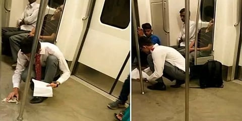 மெட்ரோ ரயிலில் கொட்டிய உணவை கைக்குட்டையால் சுத்தம் செய்த சிறுவன்! வைரலாகும் பதிவு