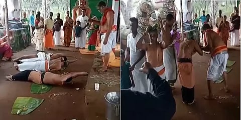 சாப்பிட்ட எச்சில் இலை மீது உருண்டும், அதை தலையில் சுமந்தும் பக்தர்கள் நேர்த்திக்கடன்!