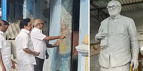 தத்ரூபமாக உருவாகும் பேராசிரியர் அன்பழகன் முழு உருவச்சிலை; நேரில் ஆய்வு செய்த முதல்வர்!