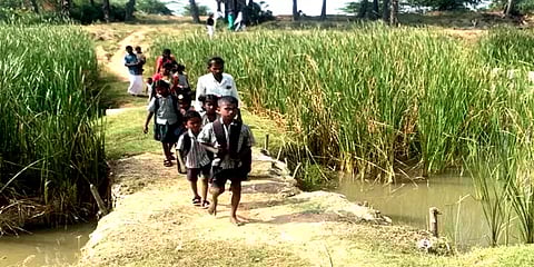 `எப்படியாச்சும் ஸ்கூல் போயிடணும்...’- வயல் வழியே பாதுகாப்பின்றி நடக்கும் குழந்தைகள்!