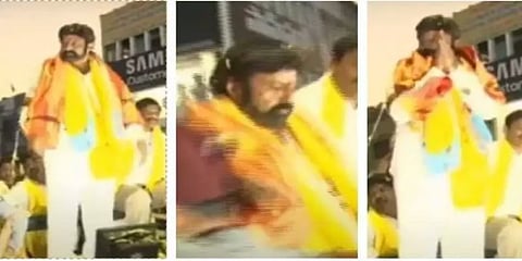 பிரசாரத்தின் போது திடீரென நிலை தடுமாறிய நடிகர் நந்தமுரி பாலகிருஷ்ணா