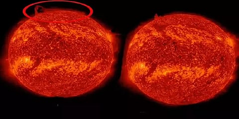 வெடித்து சிதறிய சூரியப்பகுதி.. சுழலும் சூறாவளி.. பூமிக்கு ஆபத்தா? அச்சத்தில் விஞ்ஞானிகள்!