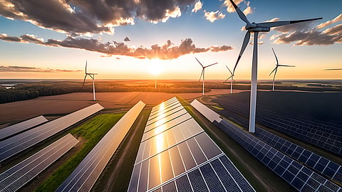 Solar and wind hybrid renewable energy installation.