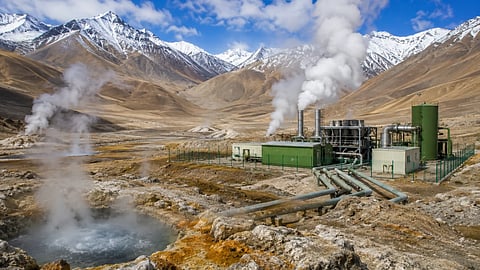 Geothermal power plant in high-altitude terrain.