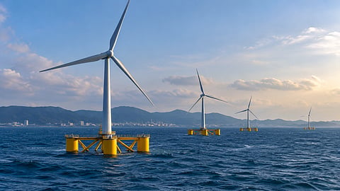 Floating offshore wind turbines at sea near South Korea, illustrating Equinor’s withdrawal from the country’s offshore wind market.