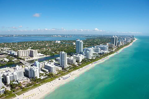 View of buildings and properties in Miami next to the beach